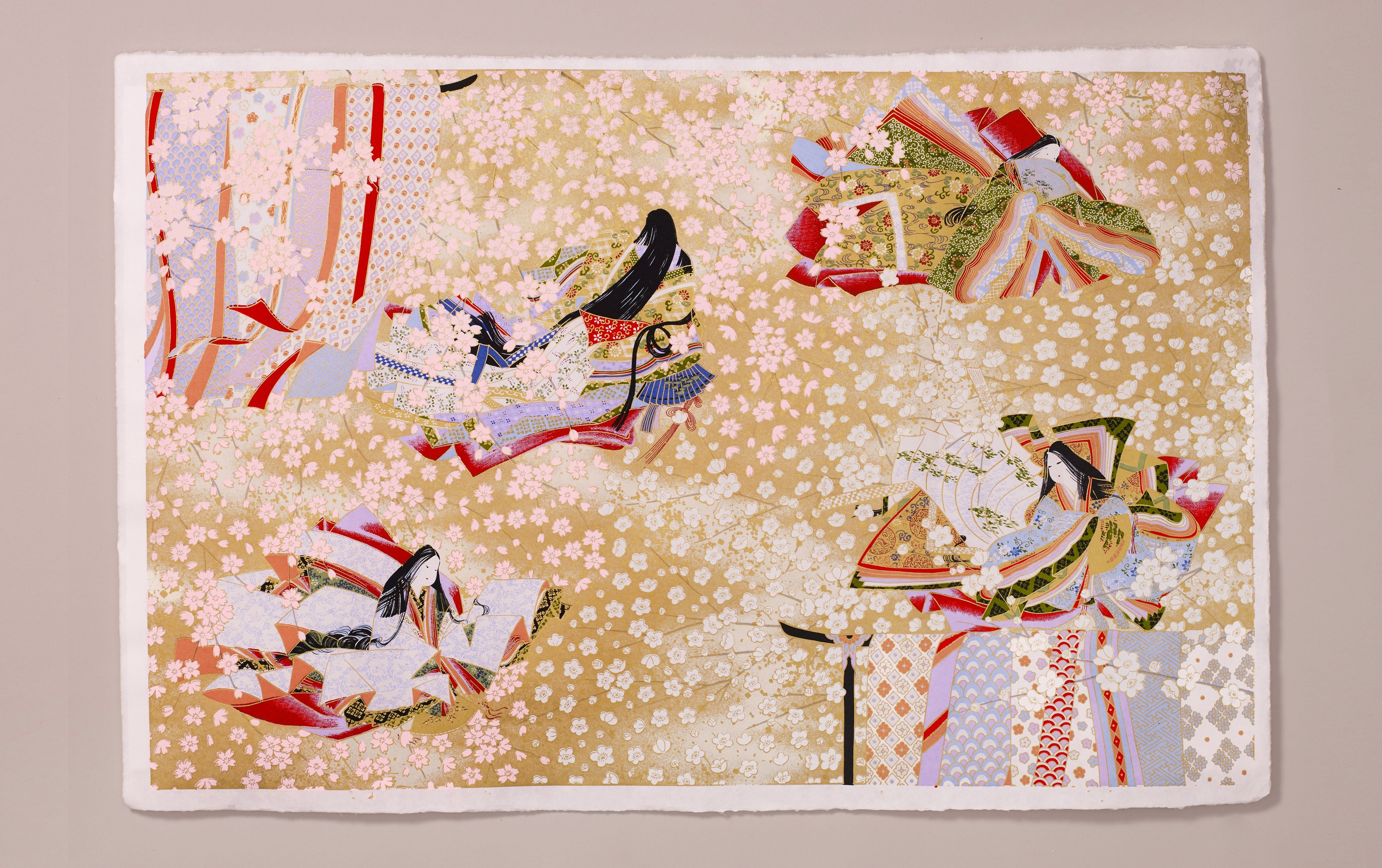Full-Panel Chiyogami Silk Screen Print, Sei Shonagon