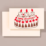 Silk Screen Printed Mini Christmas Card, Christmas Cake