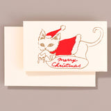Silk Screen Printed Mini Christmas Card, Merry Christmas Cat