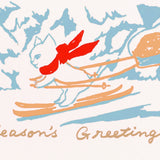 Silk Screen Printed Christmas Card, Skiing Cat
