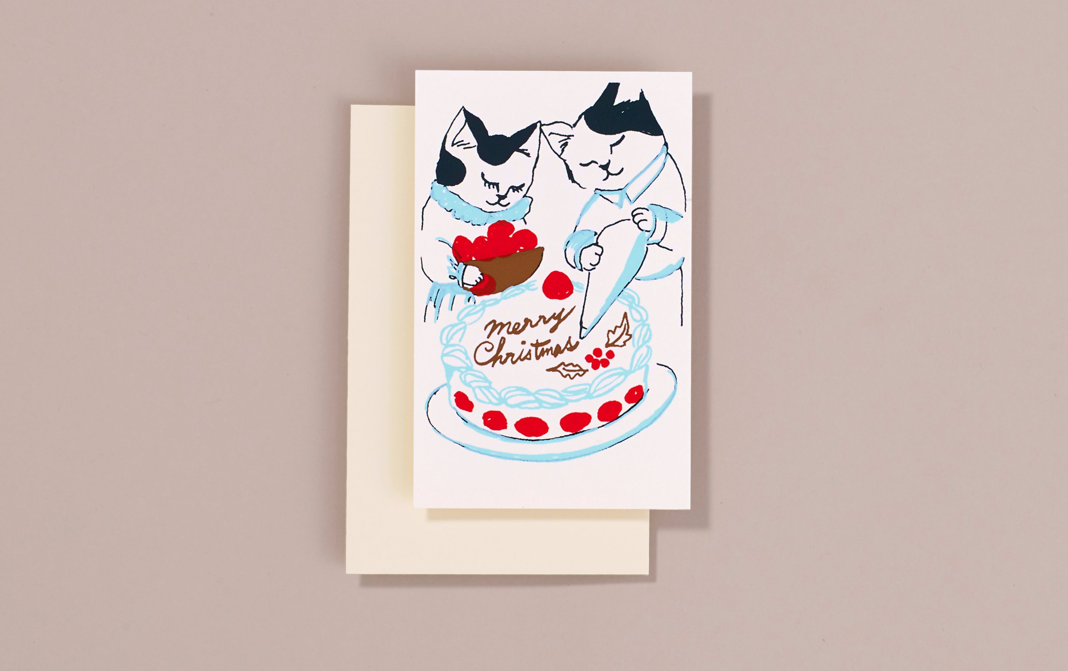 Silk Screen Printed Christmas Card, Baking Cats