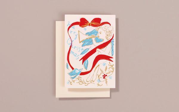 Silk Screen Printed Christmas Card, Angel