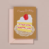Happy Birthday Silk Screen Printed Postcard, Strawberry Cake