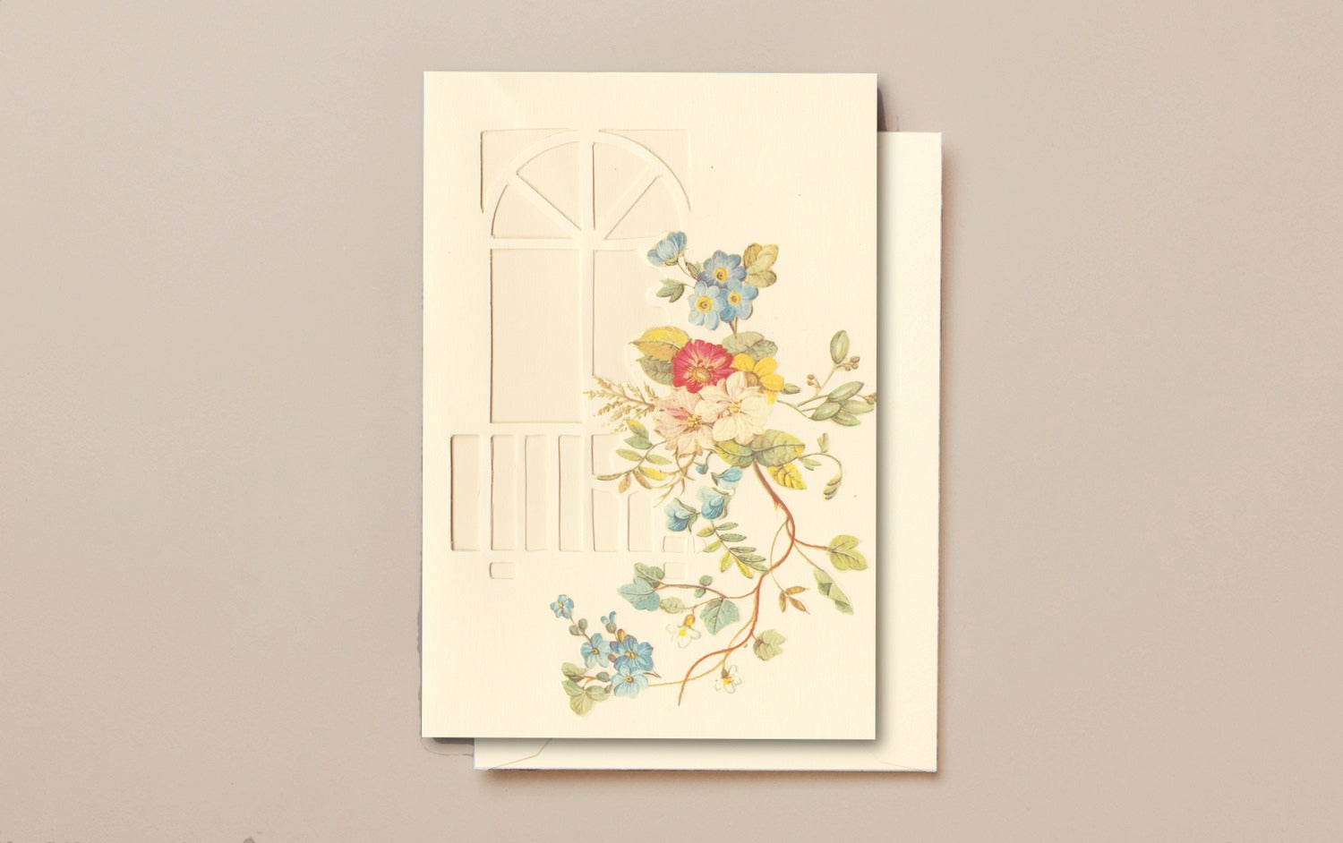 Cream Die-Cut Greeting Card, Floral Window