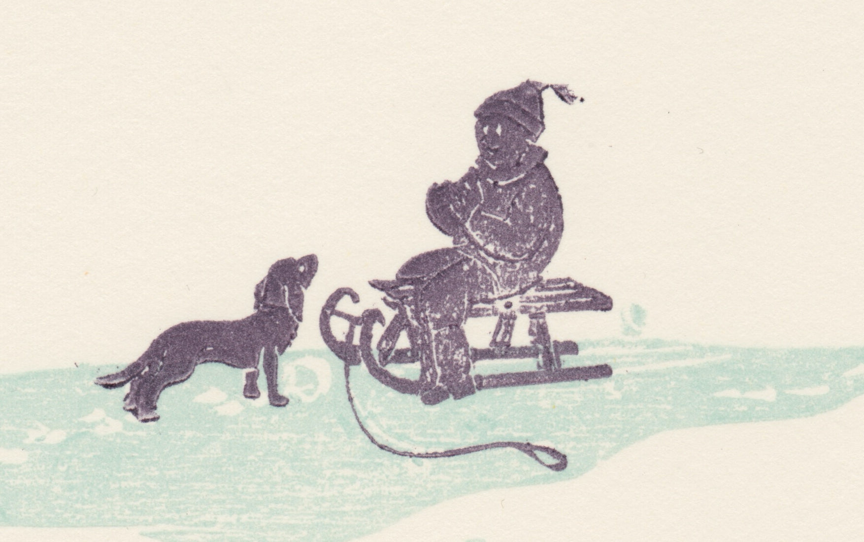Woodblock Printed Winter Scene Card, Day Out
