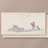 Woodblock Printed Winter Scene Card, Children and North Star