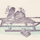 Woodblock Printed Winter Scene Card, Children and North Star