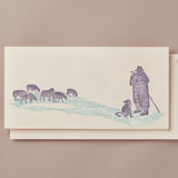 Woodblock Printed Winter Scene Card, shepherd