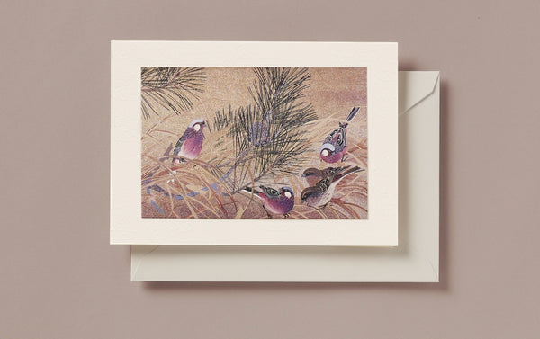 Matte Gold Foil Partridge in Pine cone Christmas Card