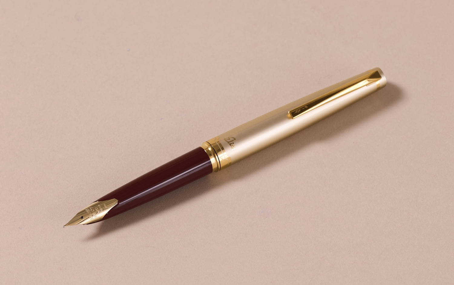 1968 Burgundy and Satin Rose Gold "Elite" Pocket Fountain Pen