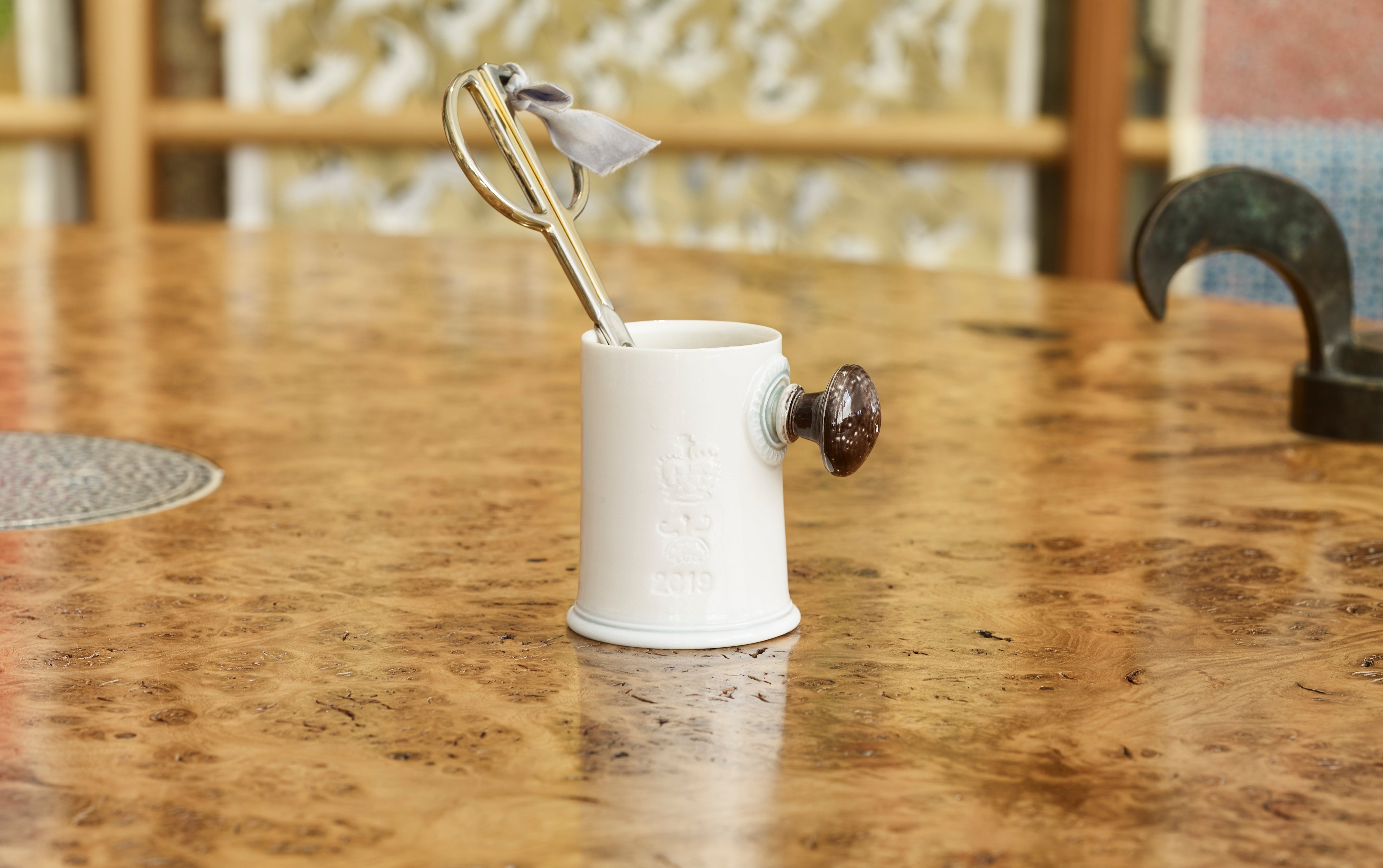 Steve Harrison Ceramic Desk Cup, No.107, White Porcelain with knob