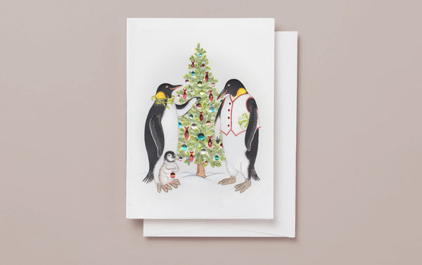 Emperor Penguins Engraved Christmas Card