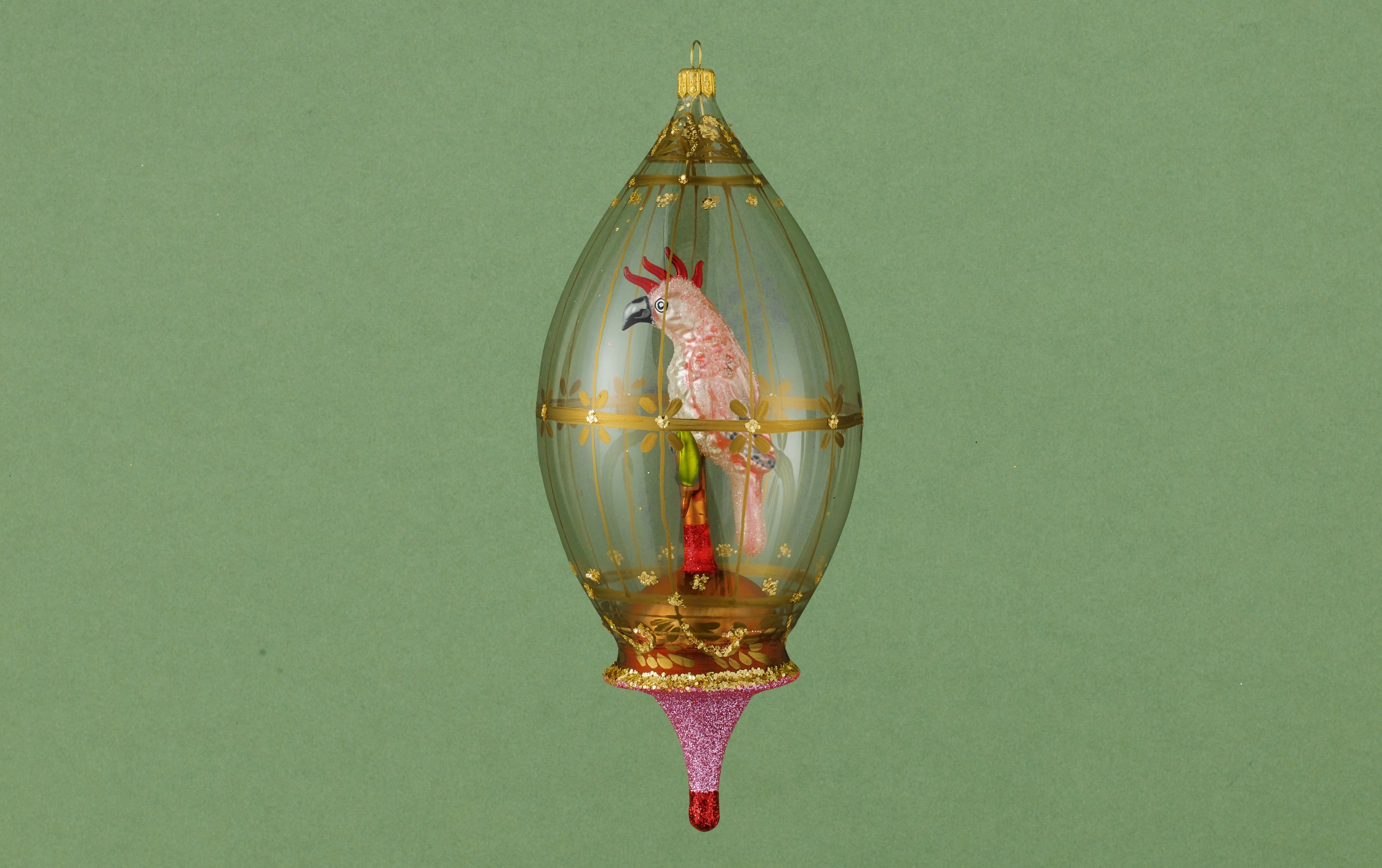 Christmas Ornament, Pink Parrot in Glass Dome
