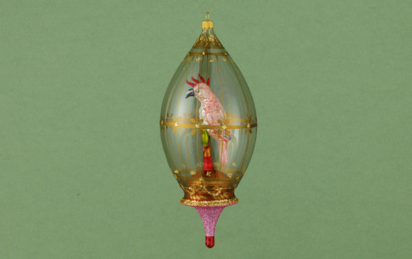 Christmas Ornament, Pink Parrot in Glass Dome