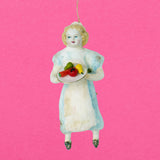Christmas Ornament, Spun Cotton Girl with Fruits