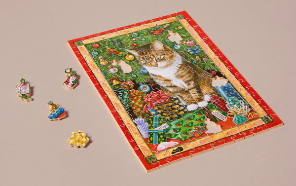 Choosing Keeping Christmas Cat Handmade Jigsaw Puzzle