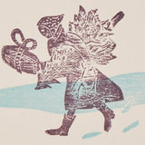 Woodblock Printed Winter Scene Card, Little Ladies Shopping