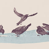 Woodblock Printed Winter Scene Card, Birds