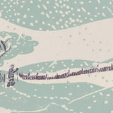 Woodblock Printed Winter Snow Fall Scene Card
