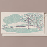 Woodblock Printed Winter Snow Fall Scene Card