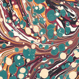 Hand Marbled Paper Sheet, Green and Red