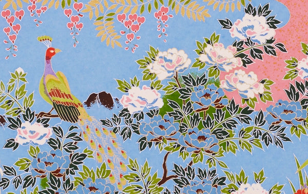 Full-Panel Chiyogami Silk Screen Print, Pink Peacock