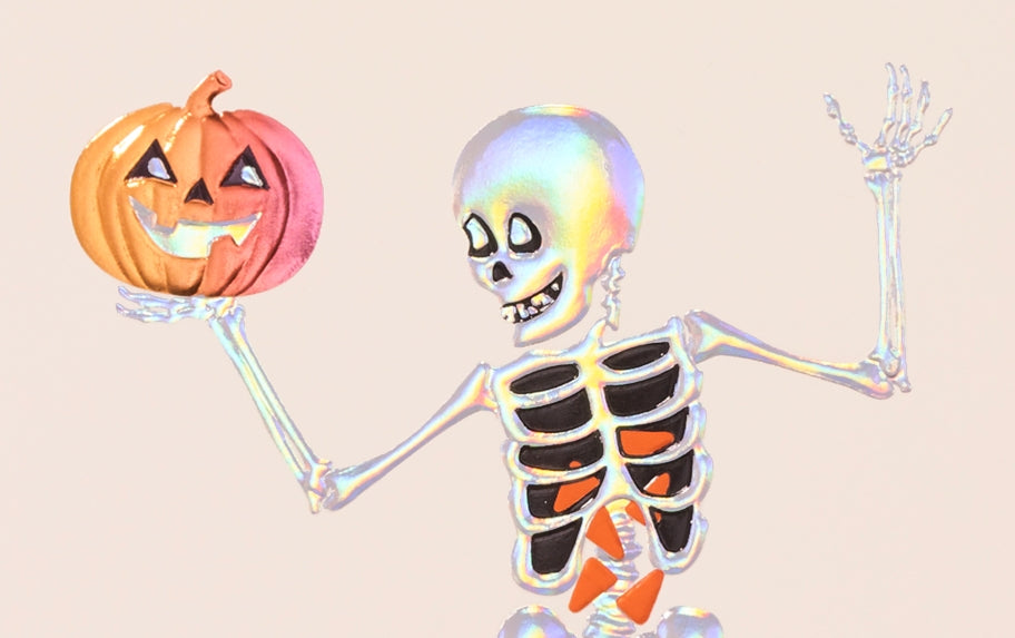 Holographic Foiled Skeleton and Pumpkin Greeting Card