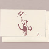 Silk Screen Printed Mini Greeting Card, Tamborine Cat
