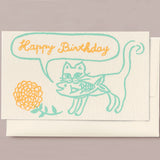 Silk Screen Printed Mini Greeting Card, Birthday Cat