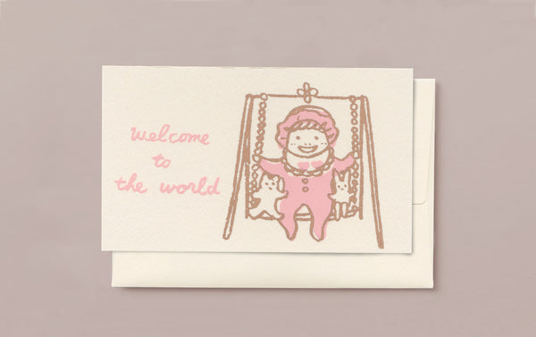 Silk Screen Printed Mini Greeting Card, Welcome to the World