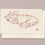 Silk Screen Printed Mini Greeting Card, Merci Cat