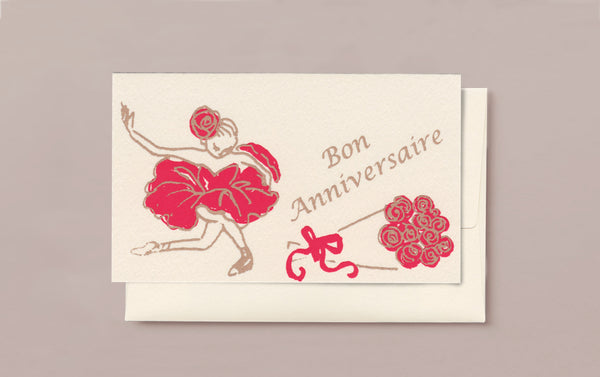 Silk Screen Printed Mini Greeting Card, Bon Anniversaire