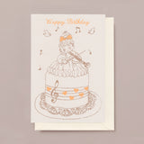 Silk Screen Printed Greeting Card, Musical Birthday Cake