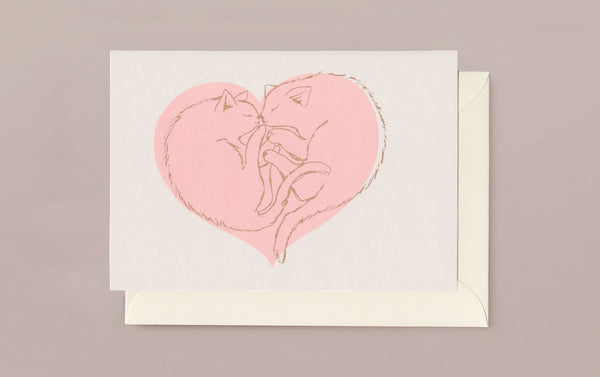 Silk Screen Printed Greeting Card, Love Cats