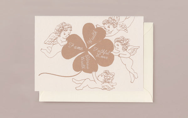 Silk Screen Printed Greeting Card, Four Leaf Clover