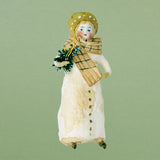 Christmas Ornament, Spun Cotton Girl with Scarf and Tree