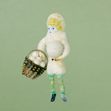 Christmas Ornament, Spun Cotton Girl and basket of snowballs