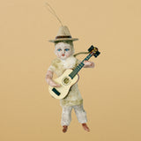Christmas Ornament, Spun Cotton Boy with Guitar
