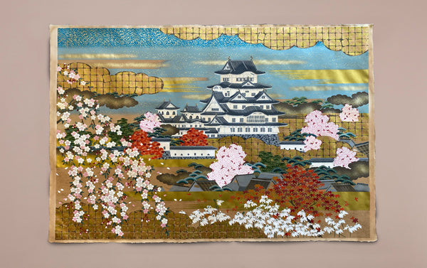 Full-Panel Chiyogami Silk Screen Print, Gold Himeji-Jo