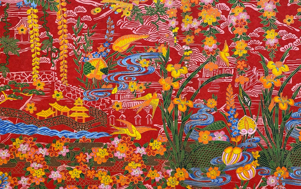Full-Panel Chiyogami Silk Screen Print, Red Islands