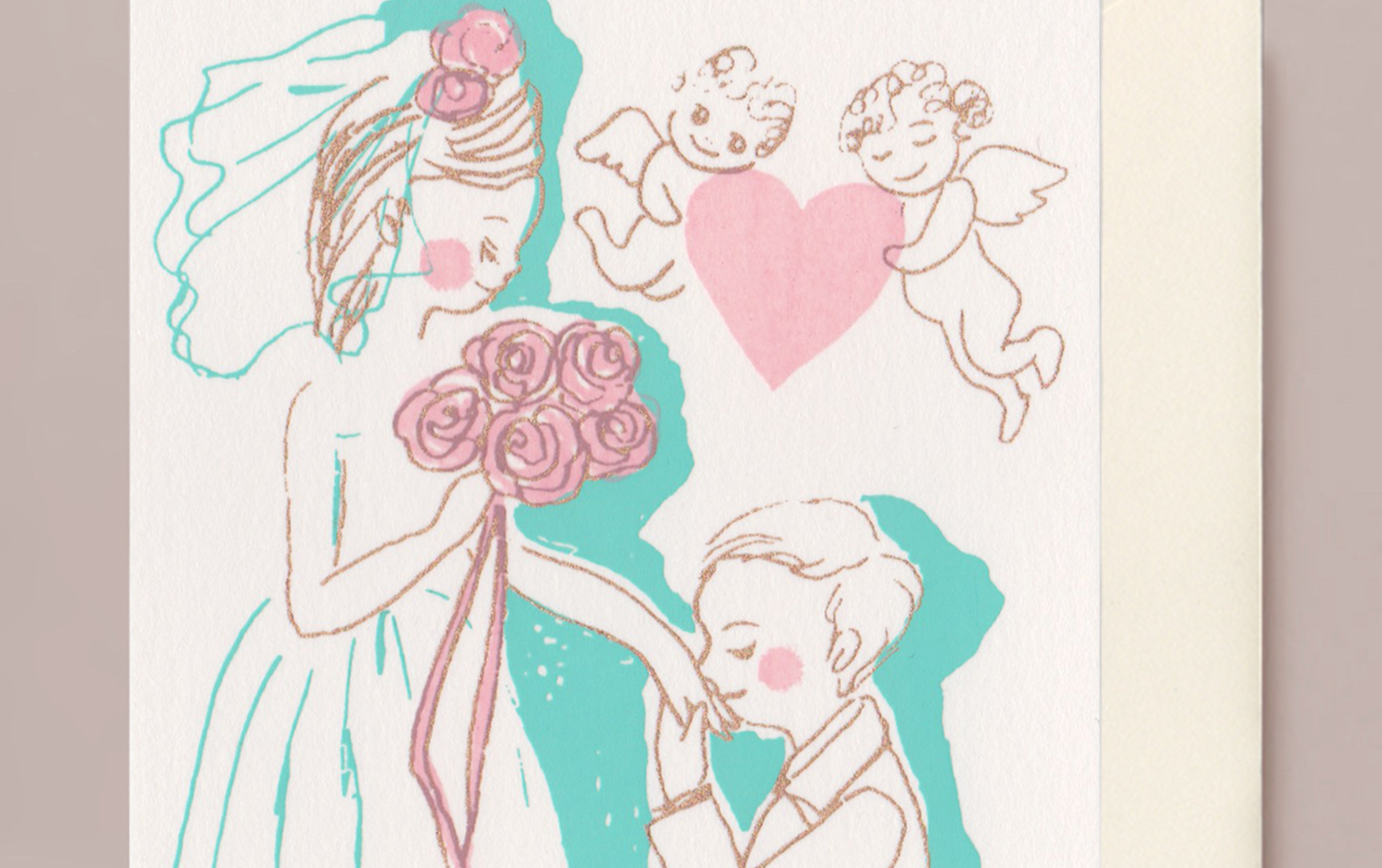 Silk Screen Printed Greeting Card, Marriage