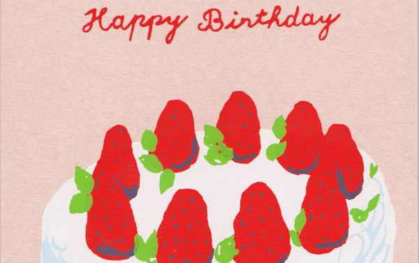 Strawberry Birthday Cake Silk Screen Printed Postcard
