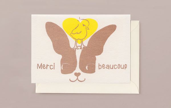 Silk Screen Printed Greeting Card, Merci Beaucoup