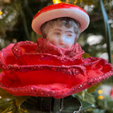 Christmas Ornament, Spun Cotton Mushroom Girl Out of Rose Bud