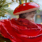 Christmas Ornament, Spun Cotton Mushroom Girl Out of Rose Bud