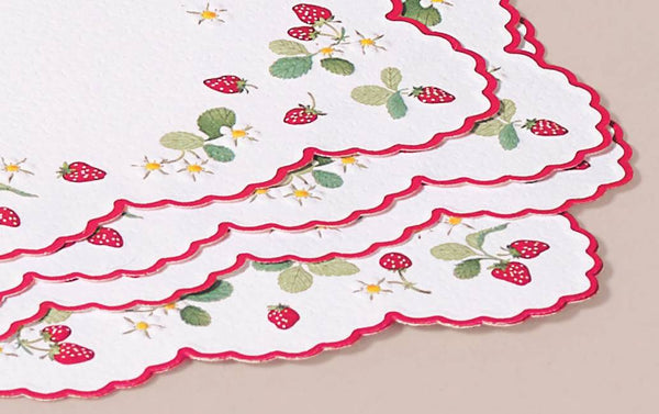 Decorative Strawberry Scalloped edge Handkerchief flat cards - Pack of 10