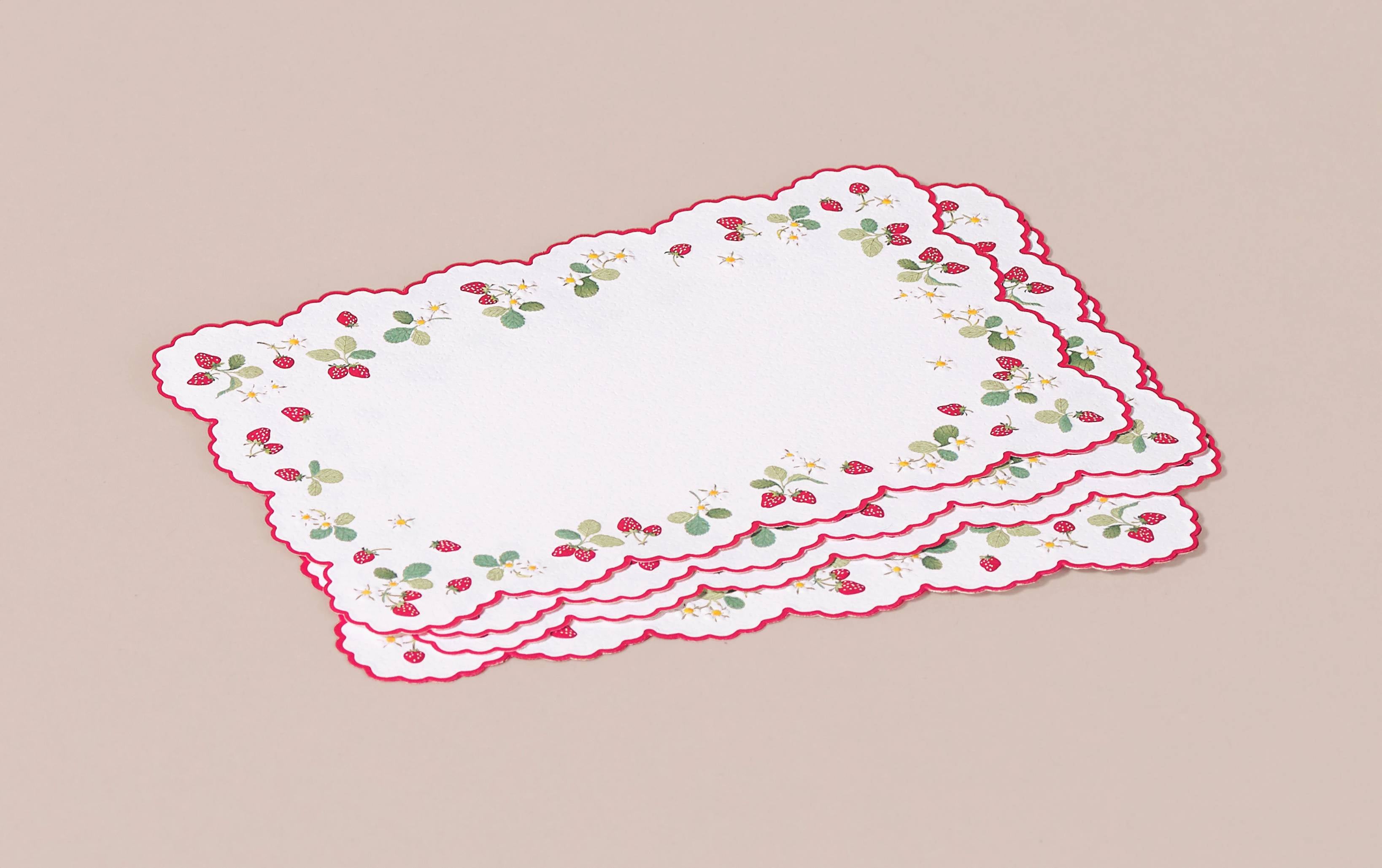 Decorative Strawberry Scalloped edge Handkerchief flat cards - Pack of 10