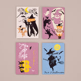 Set of 4 Silk Screen Printed Halloween Postcards