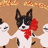 Set of 2 Silk Screen Printed Christmas Postcards, Cats and Dogs