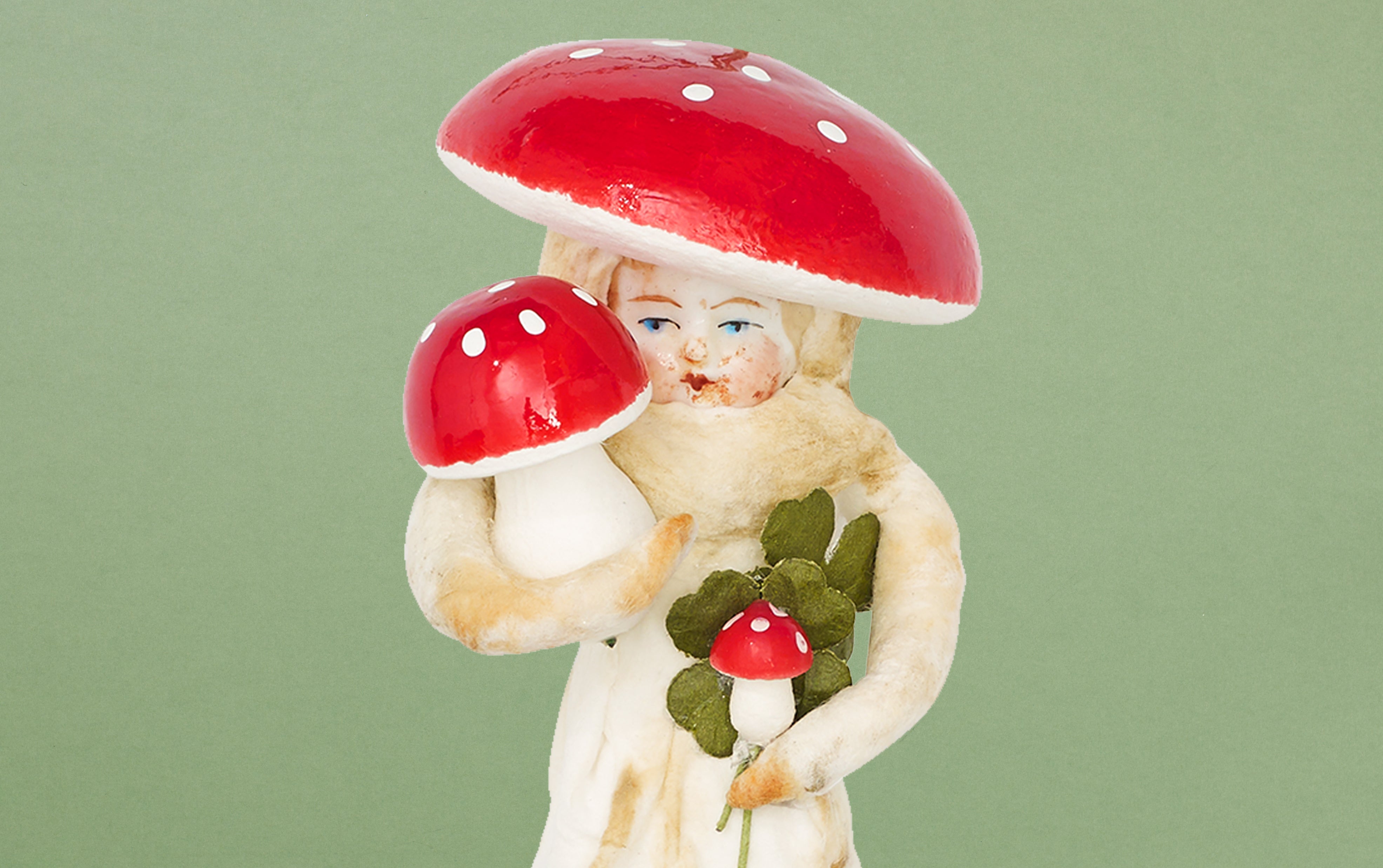 Christmas Ornament, Spun Cotton Mushroom Girl